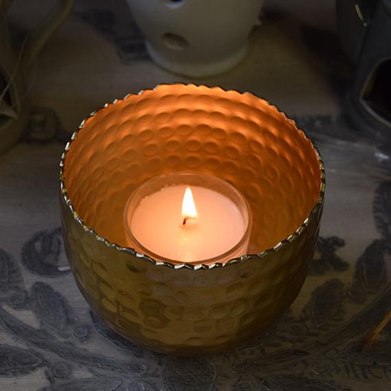 Picture of Hand Hammered Brass Tealight Holder with Scented Tealights