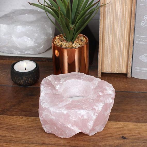 Picture of Rose Quartz Crystal Tealight Holder with Scented Tealights