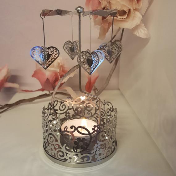 Spinning Heart Tealight Holder with Scented Tealights